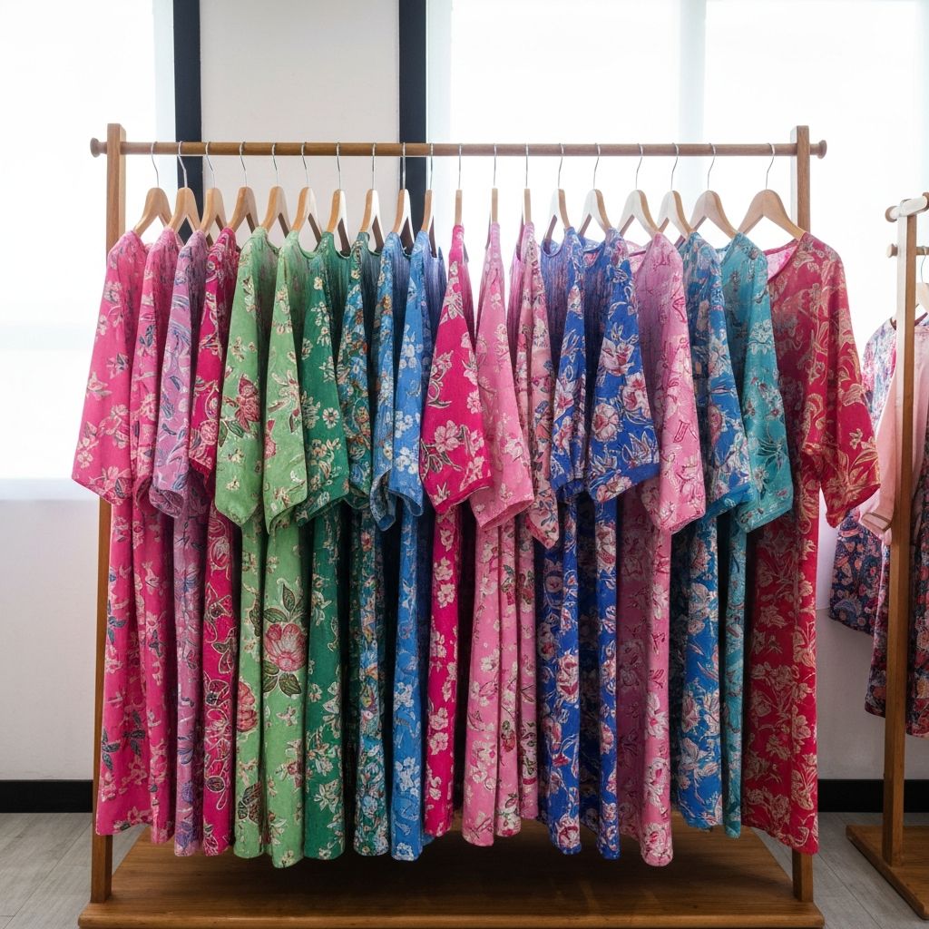 Colorful batik clothing on rack